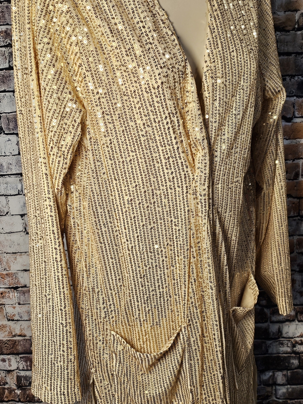 Kori America Gold Sequin Duster Cardigan NWT Glam Open Front Jacket Small - Picture 2 of 4